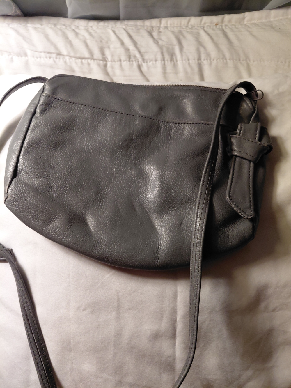 Rare Pristine Vintage Berman's Soft Grey Leather Crossbody Bag."
